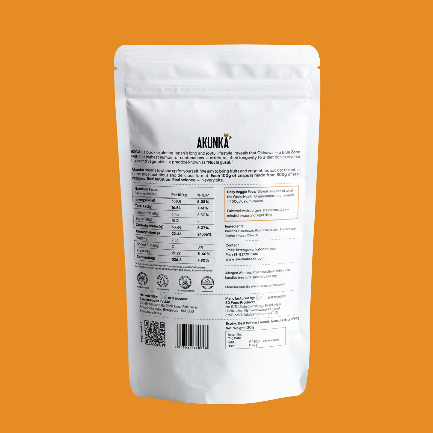 runchy Florets Salt and Pepper 30g back pack - nutrition facts and ingredients