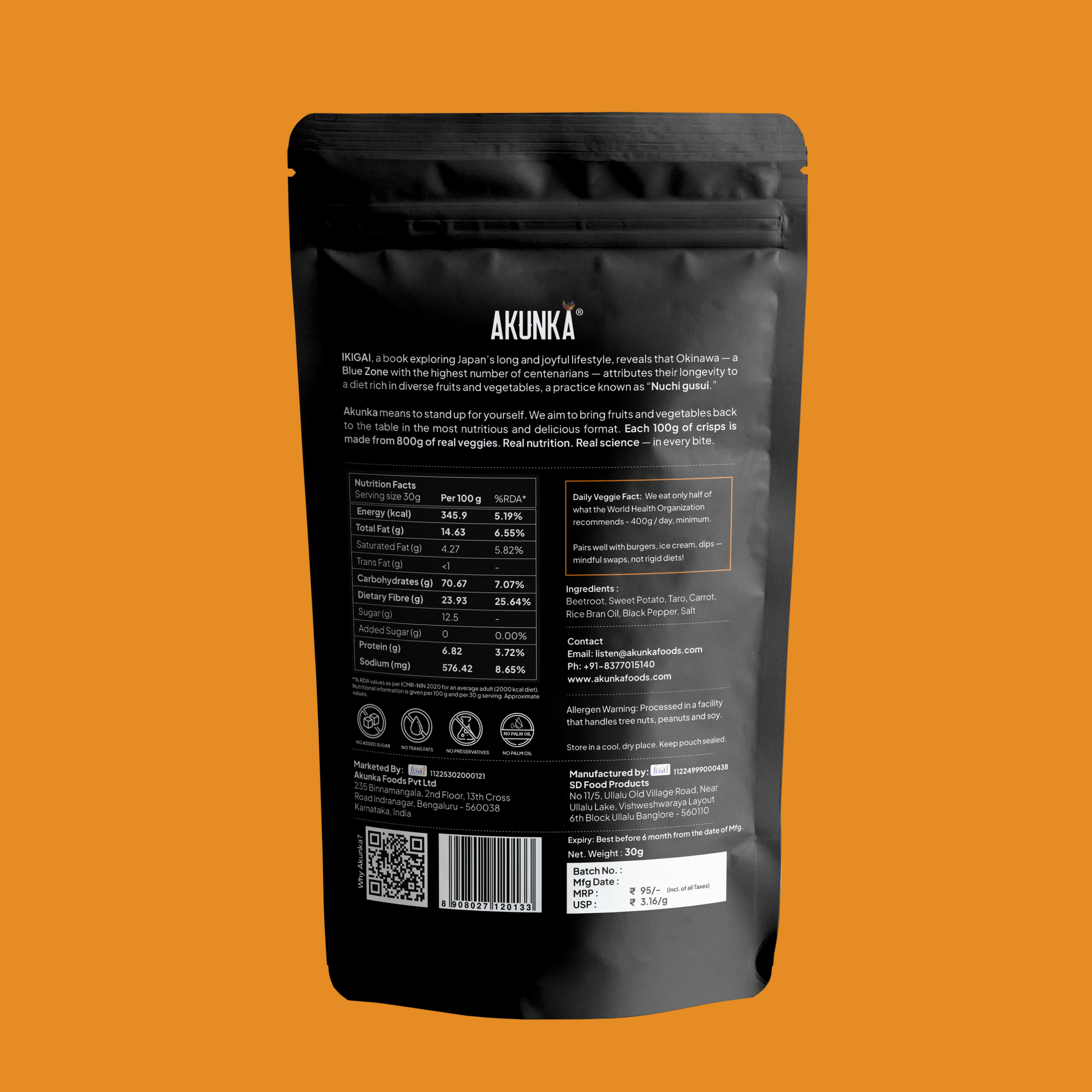 Crispy Roots Salt and Pepper 30g back pack — nutrition facts and ingredients by Akunka