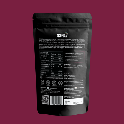 Crispy Roots Spicy 70g back pack — nutrition label and FSSAI details