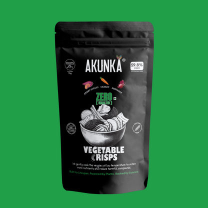 Crispy Roots Zero Unsalted 70g front pack -  root vegetable chips by Akunka